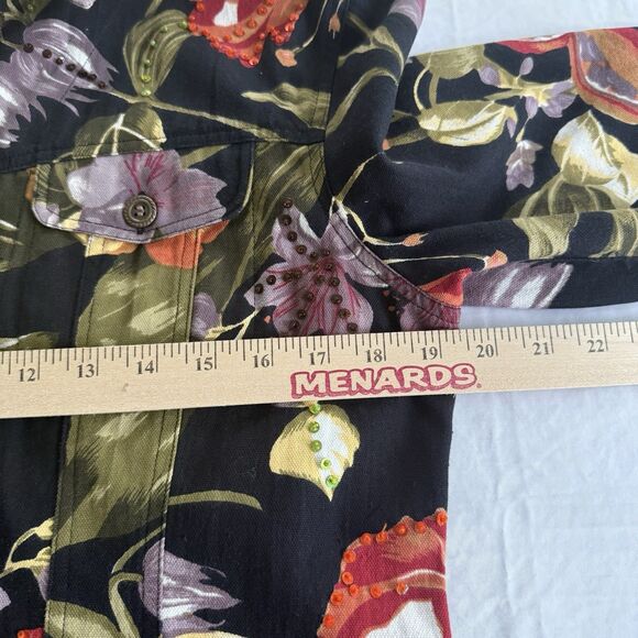 Gaudy Couture Womens Fall Autumn Floral  Sequin Denim Jacket Cotton Size Med - Picture 8 of 11